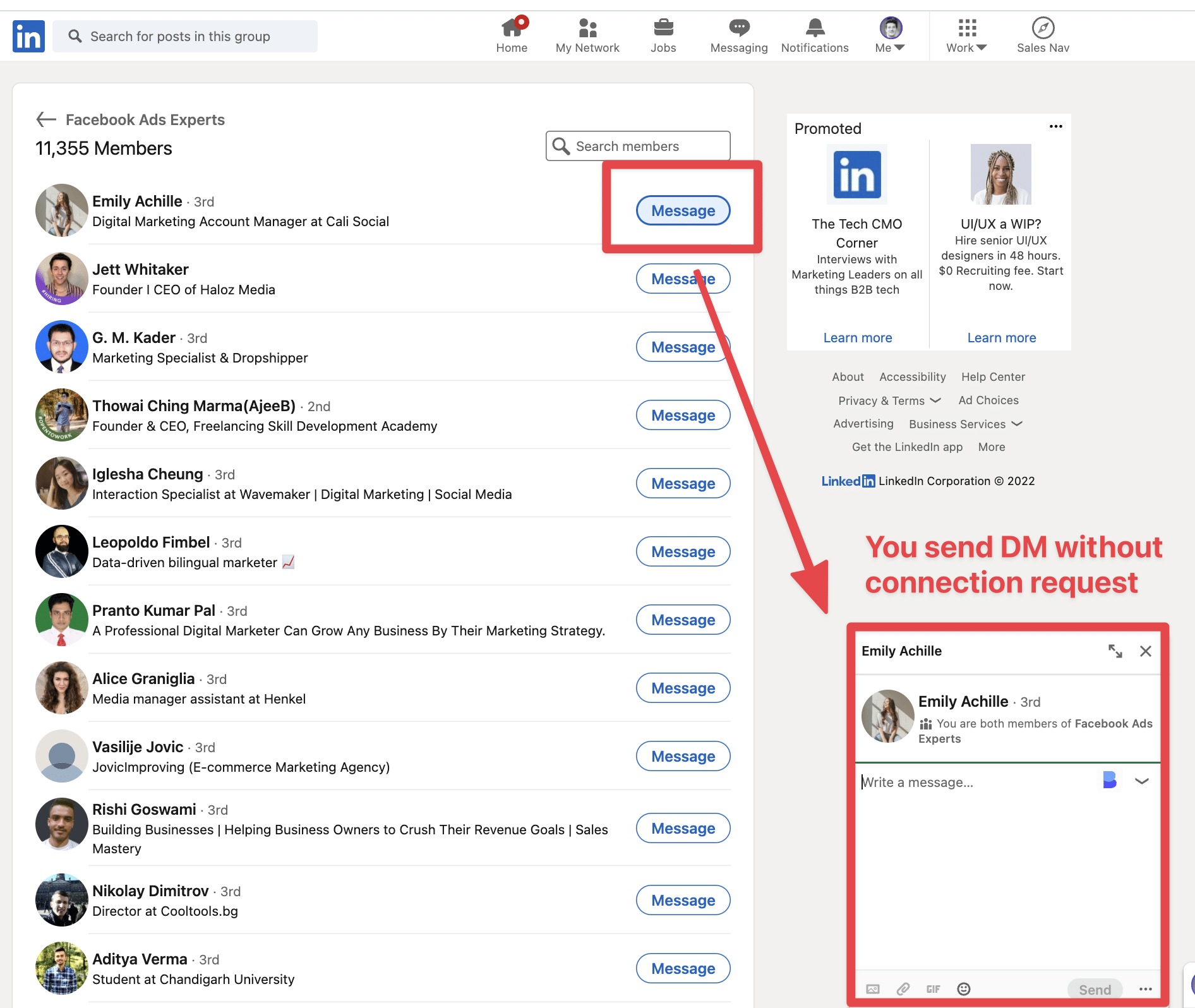 messaggi illimitati ai membri dei gruppi linkedin 