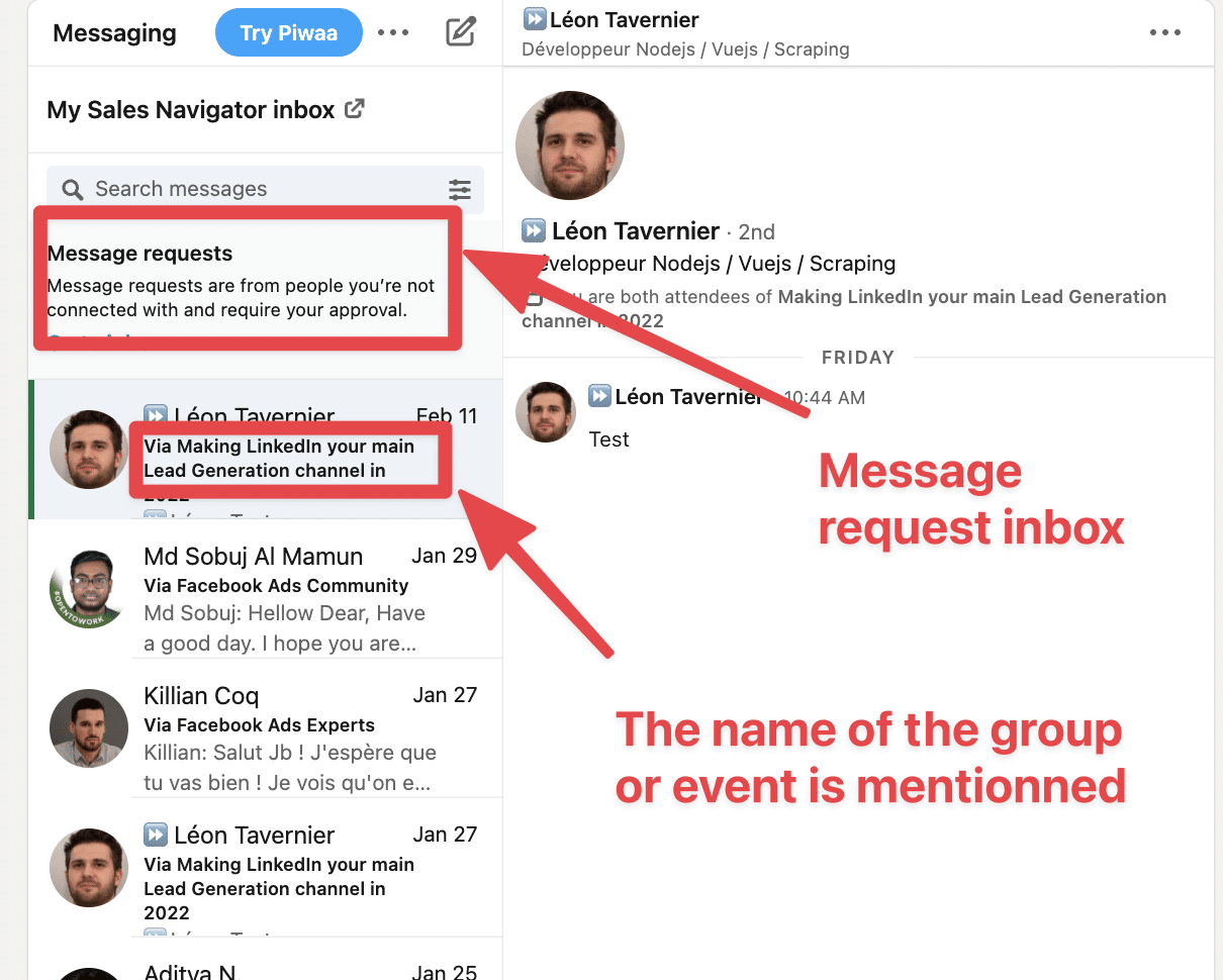 demande de message linkedin 