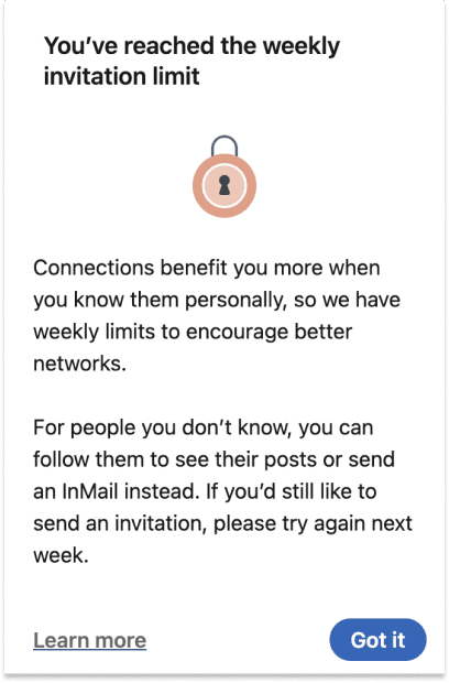 you've reached the weekly invitation limit linkedin