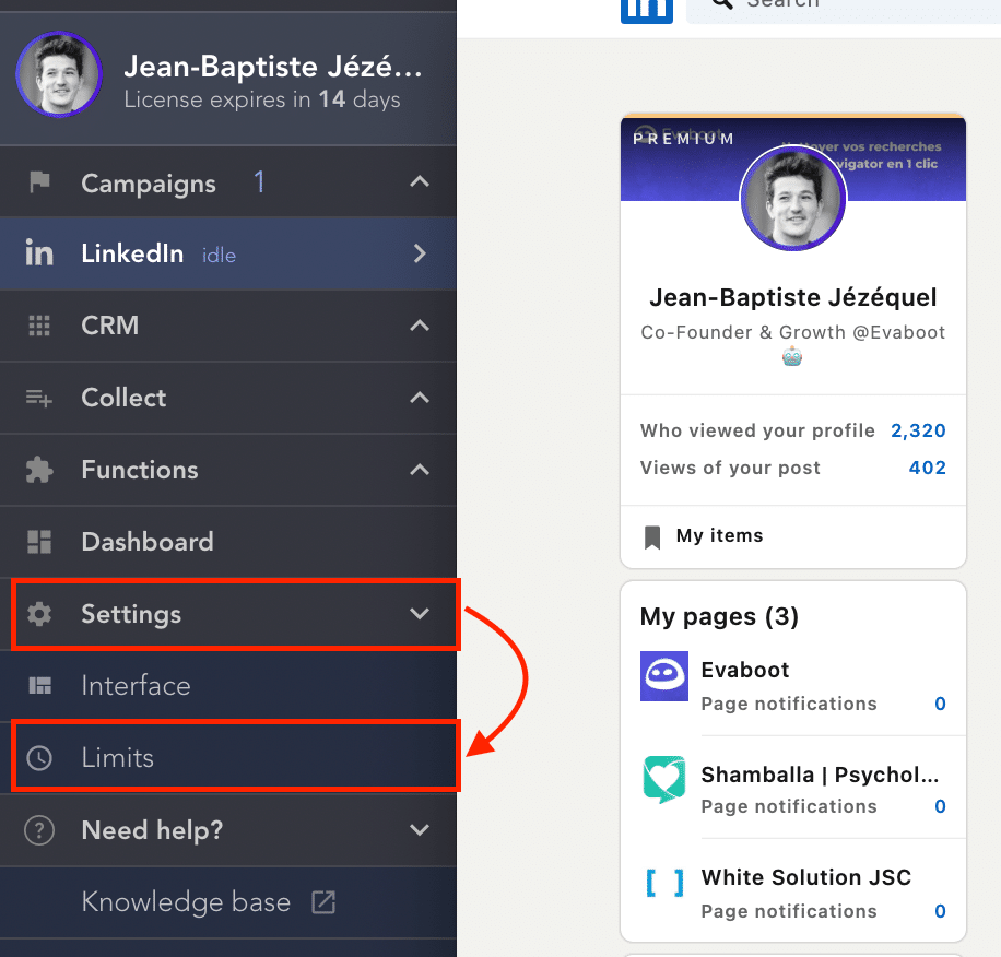 set limits linkedin helper