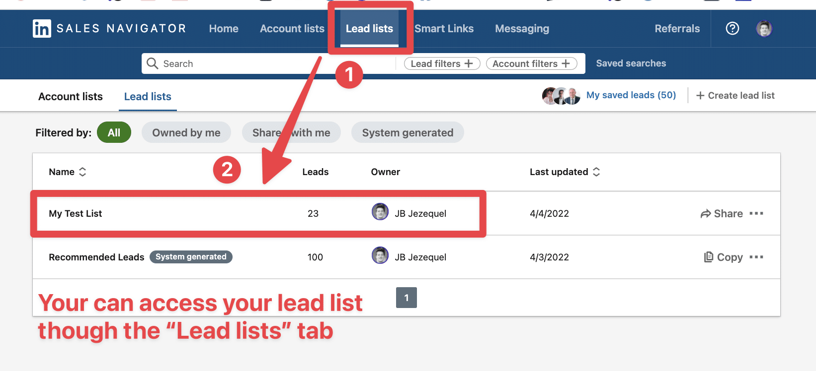 how to open a lead list on sales navigator 