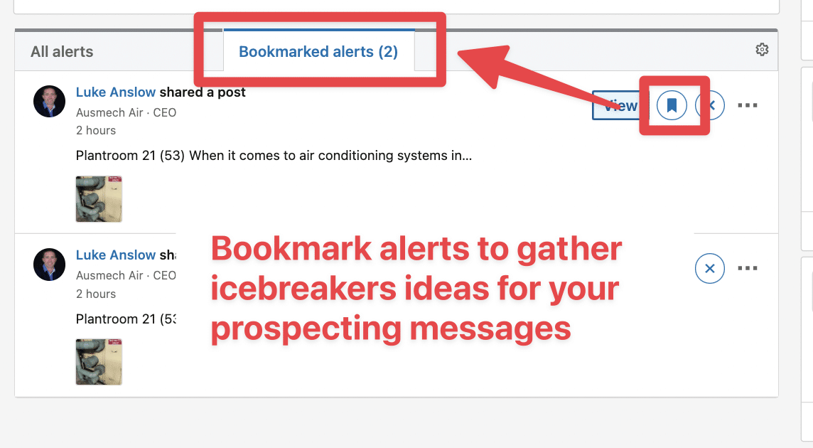 bookmarked alerts on sales navigator