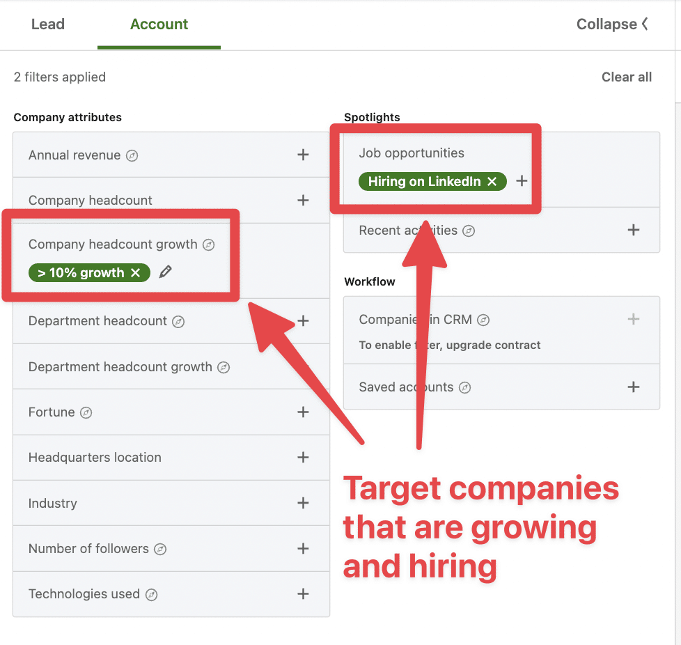 target growing companies with linkedin sales navigator 