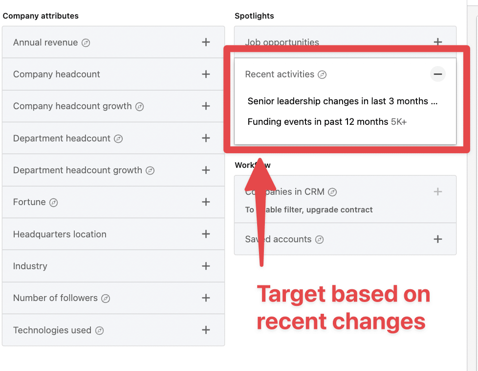 target companies based on recent changes with sales navigator 