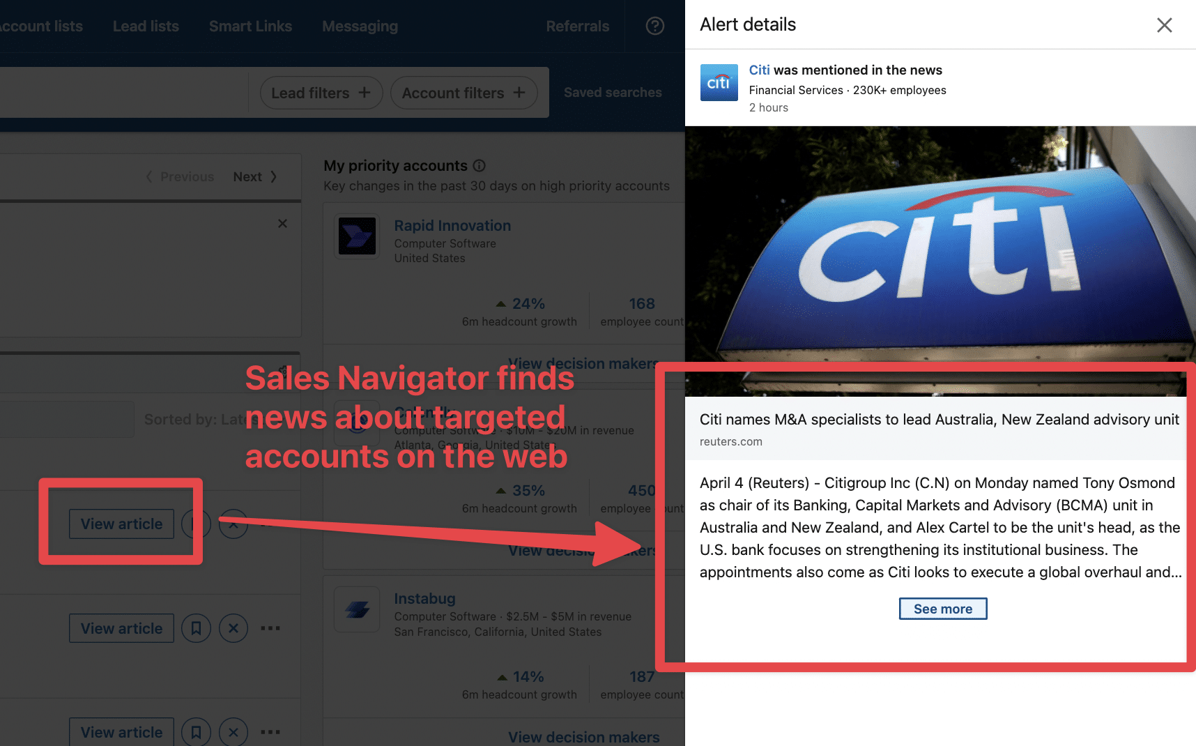 account alerts on linkedin sales navigator 