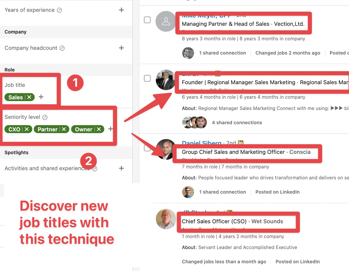 discover new job title with seniority level filter on sales navigator 