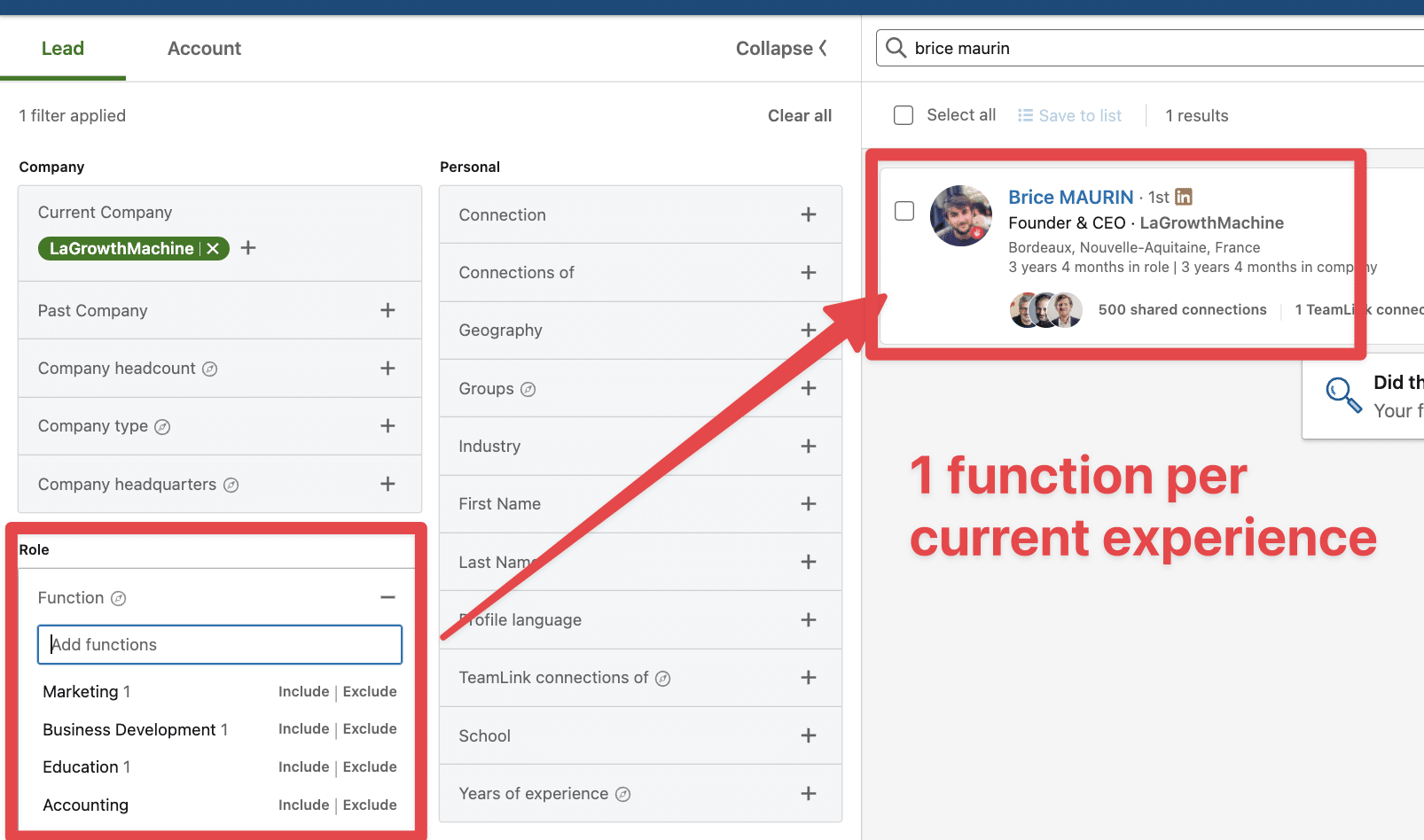 how function filter works on sales navigator 