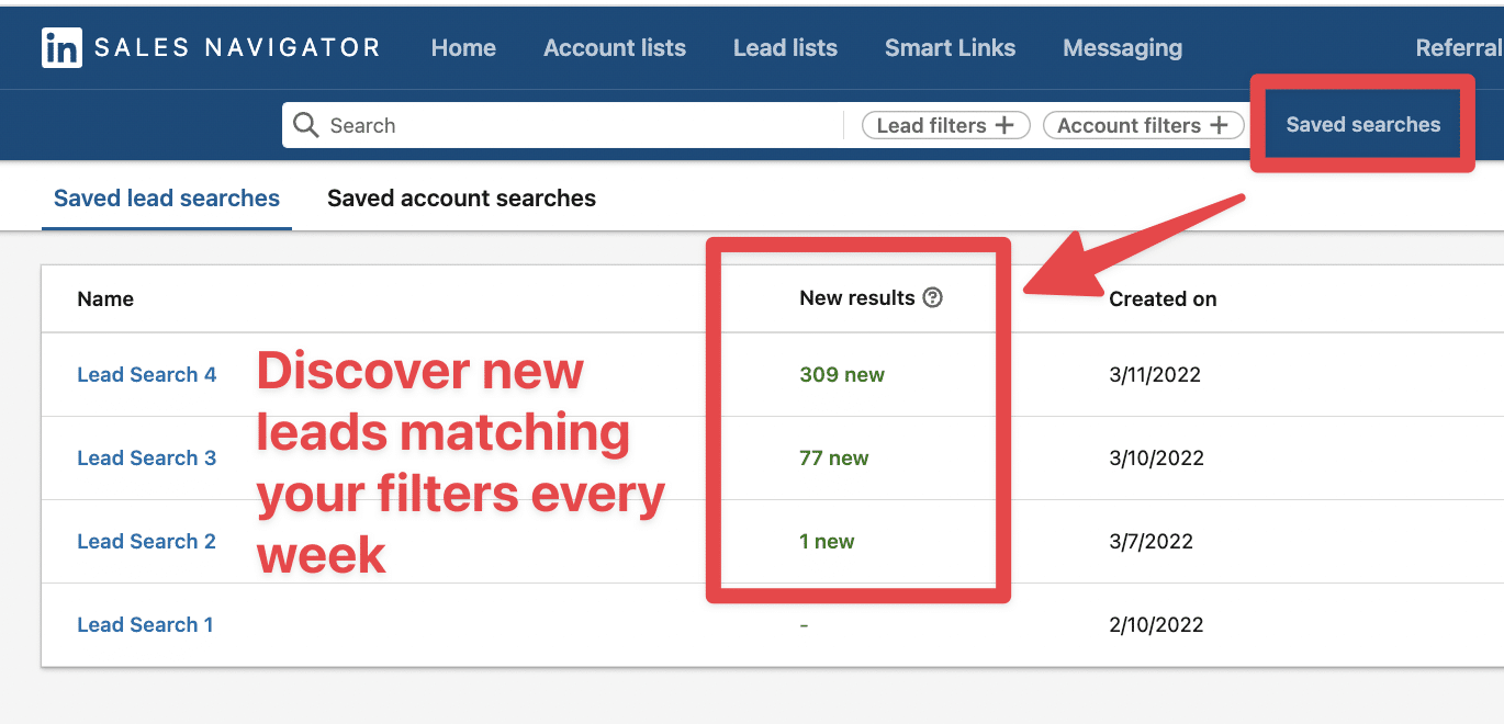 how to use sales navigator saved searches