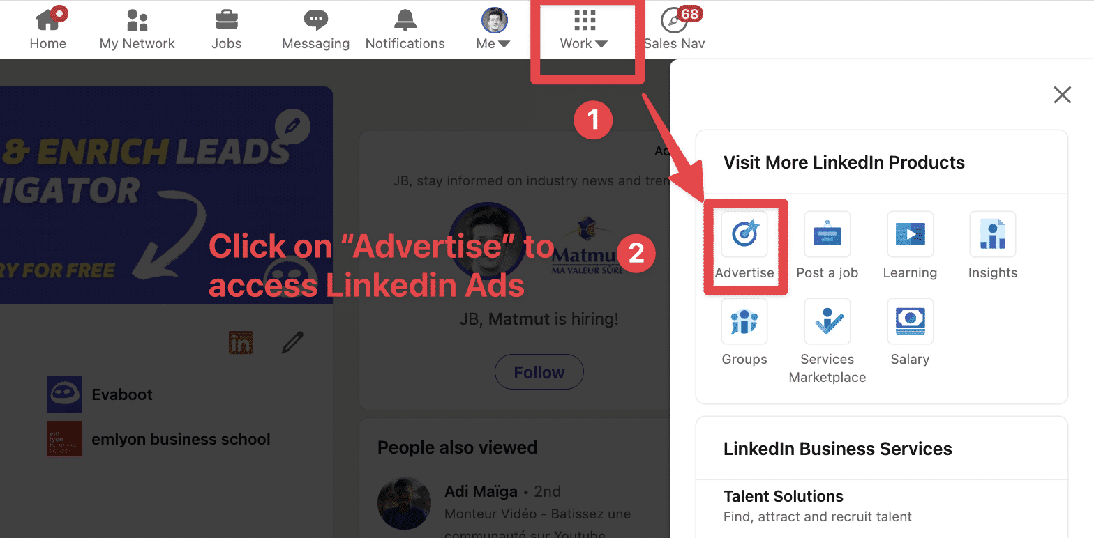 access linkedin ads to linkedin homepage