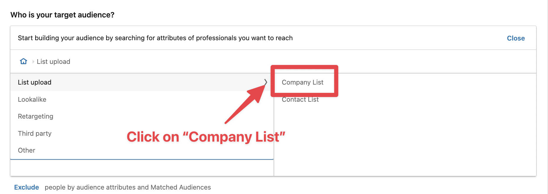 company list upload linkedin ads