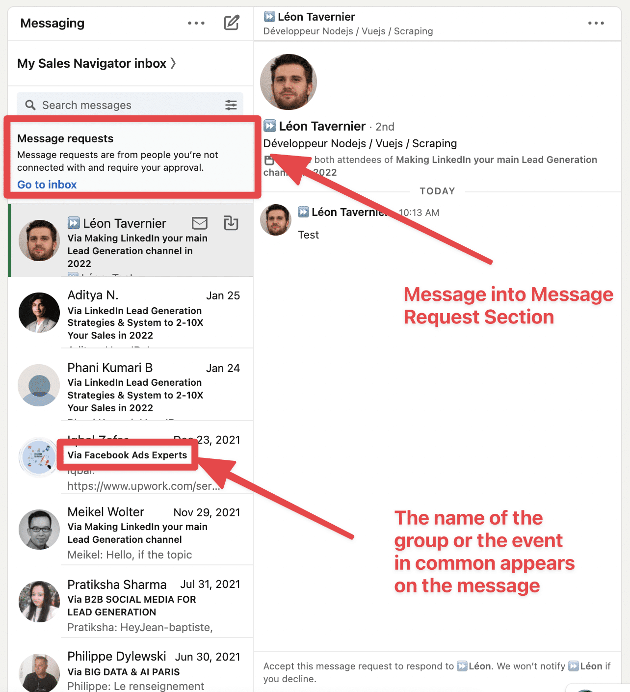 message request section linkedin