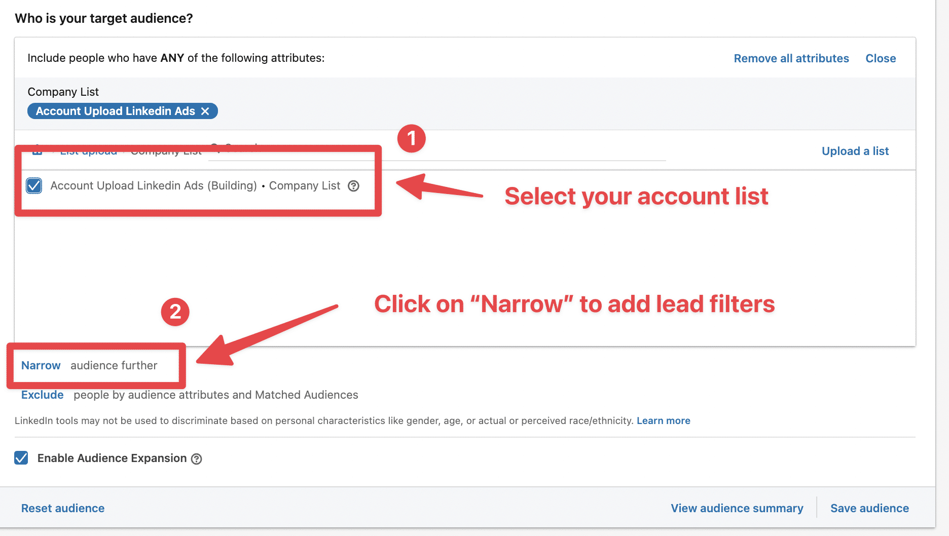 narrow down linkedin ads audience with lead filters