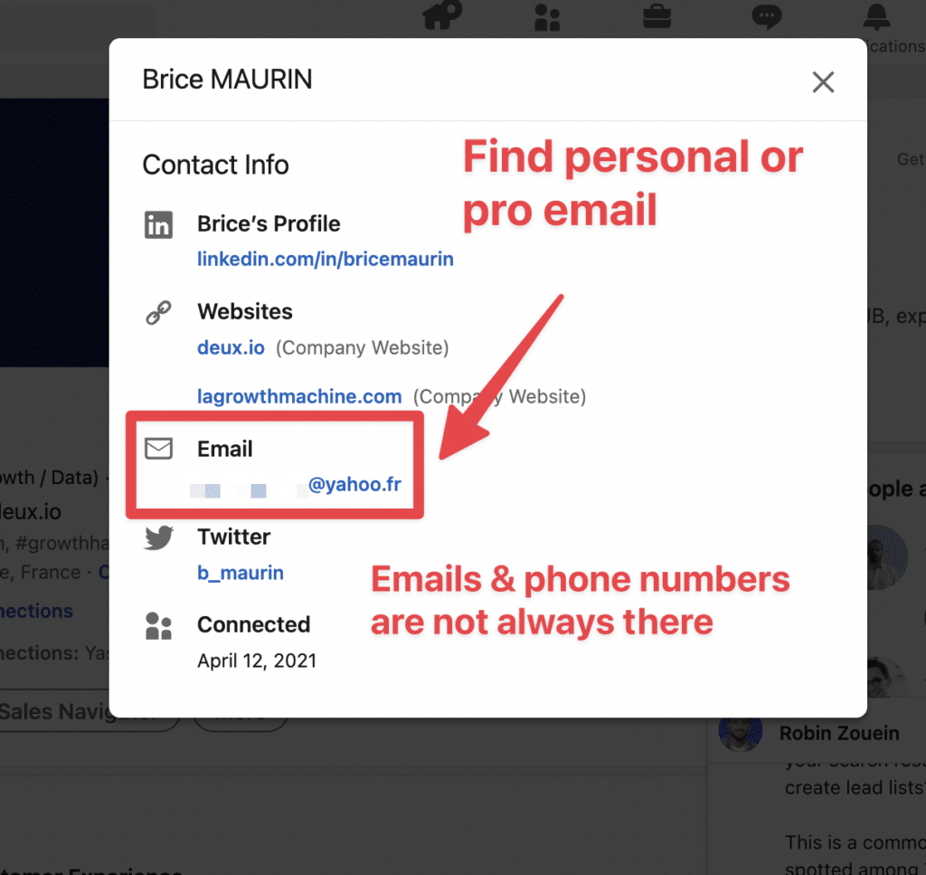 trouver les emails 1e linkedin