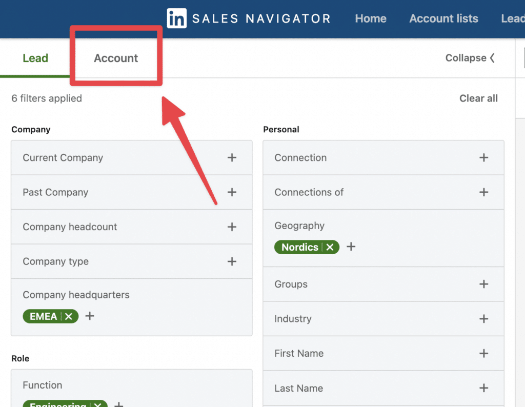 onglet compte linkedin sales navigator 