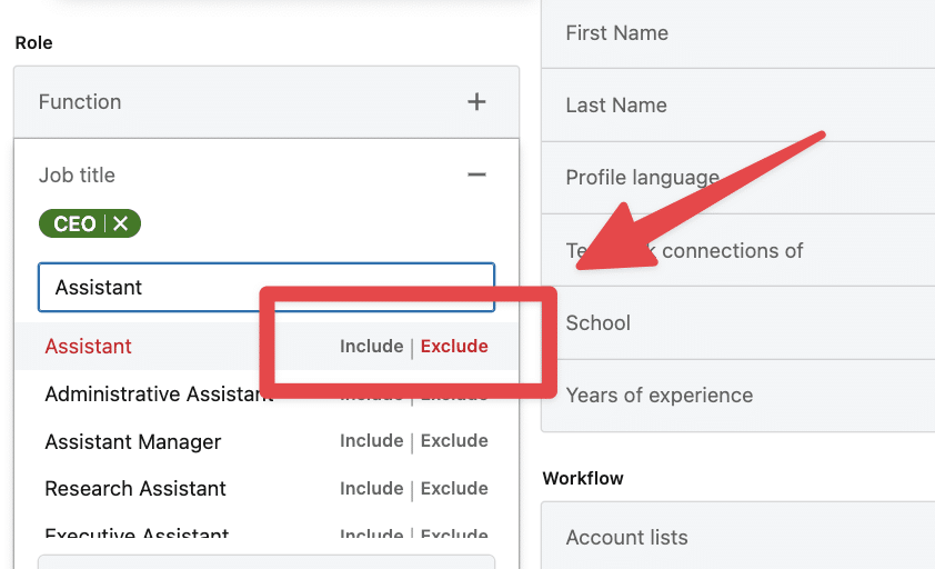 schlüsselwort aus der booleschen suche ausschließen sales navigator 