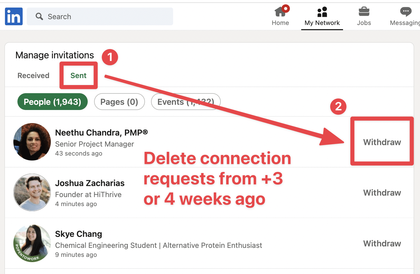 delete linkedin connection request 