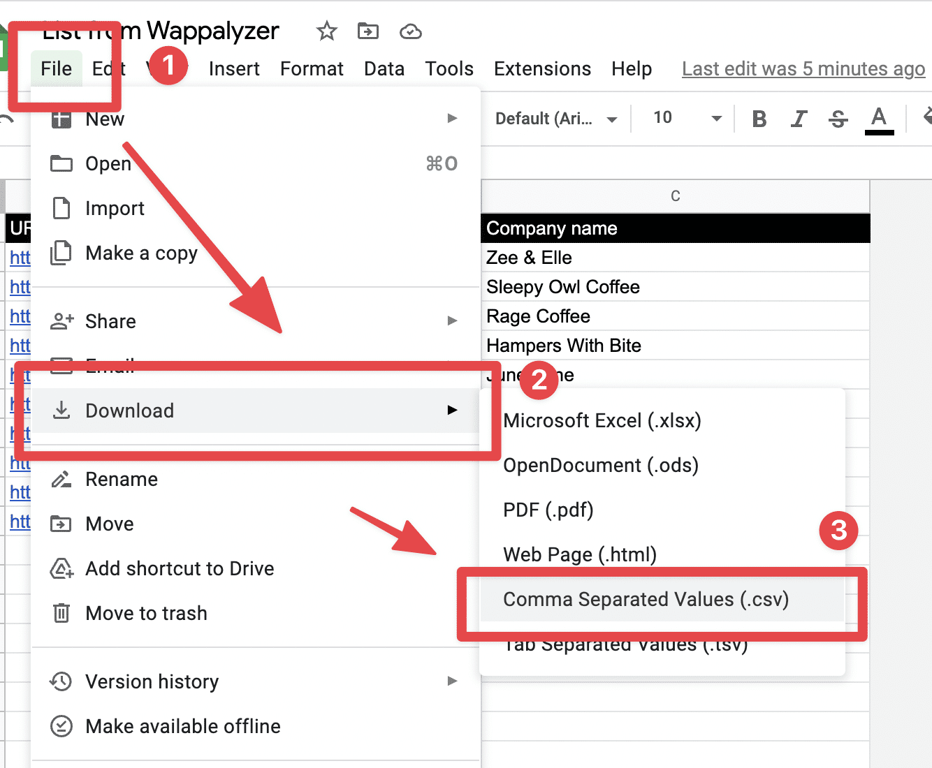 télécharger fichier google sheet en csv 