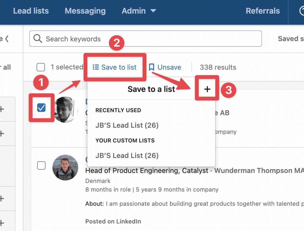 how to save lead in a list on linkedin sales navigator 