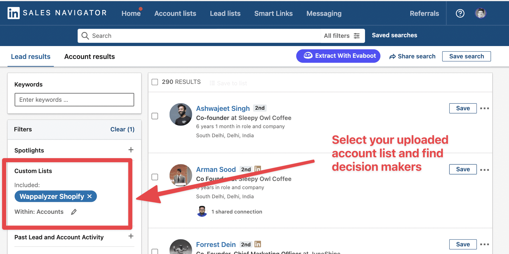 select uploaded list linkedin sales navigator