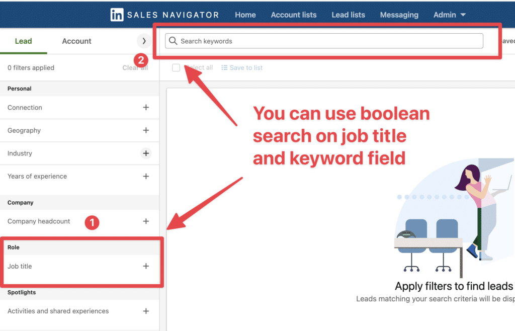 where to use linkedin sales navigator boolean search