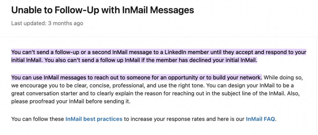 linkedin inmail message follow up