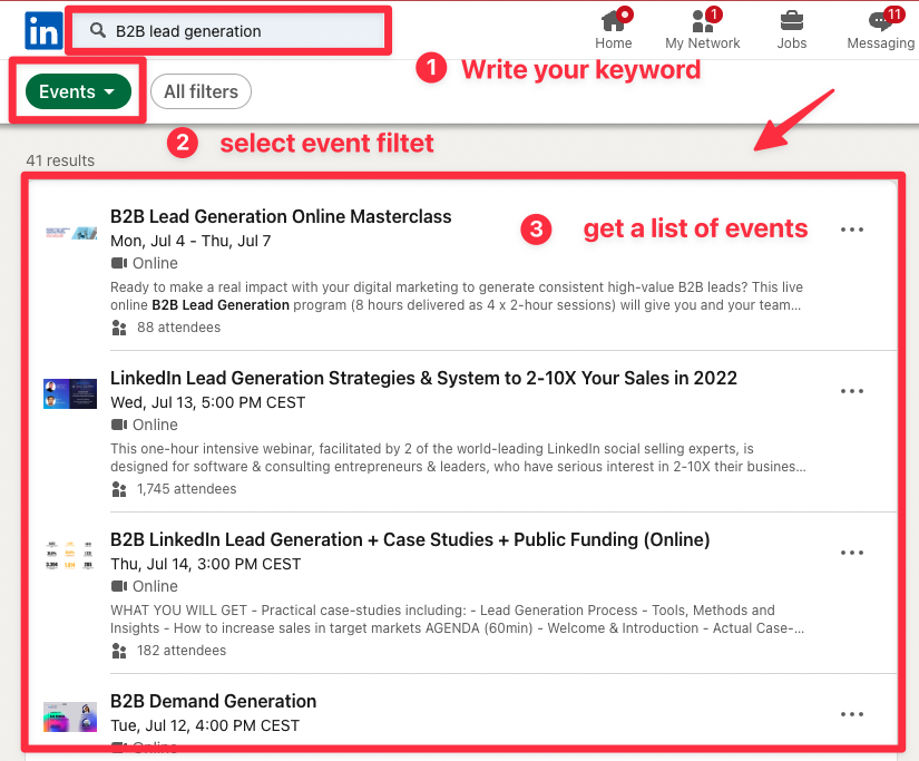 find competitors linkedin events