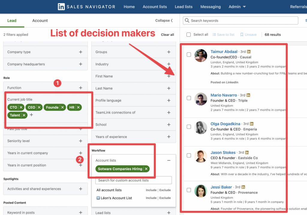 find decision makers sales navigator recruiting