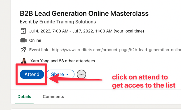 get access to linkedin events attendees list