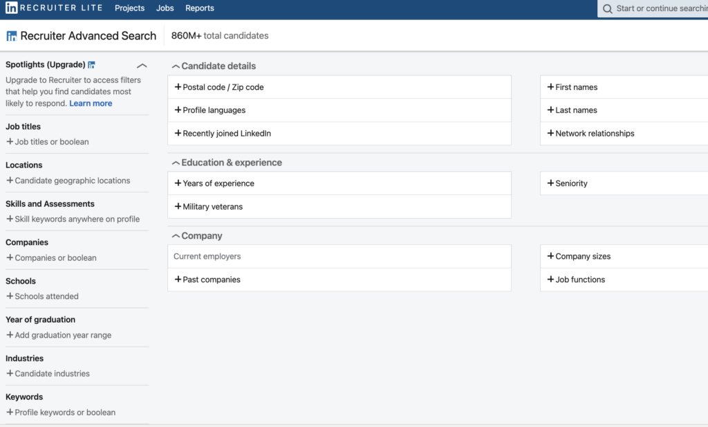 linkedin recruiter lite filter