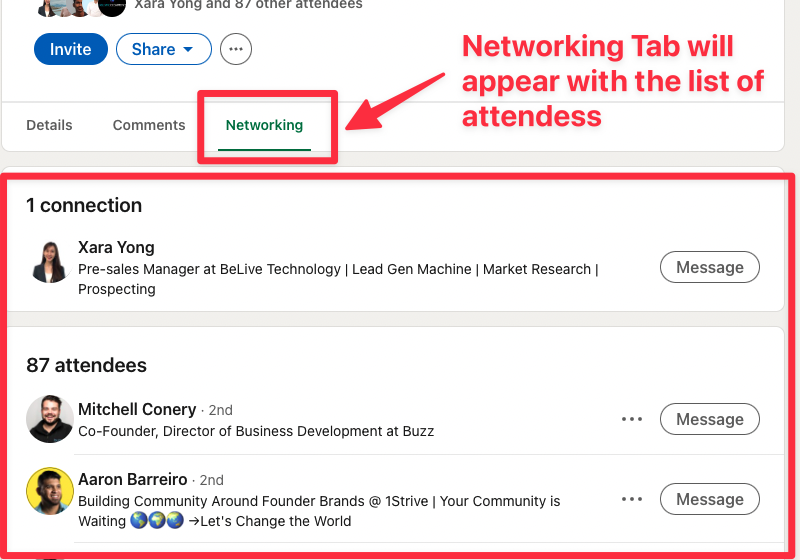 networkin tab linkedin events