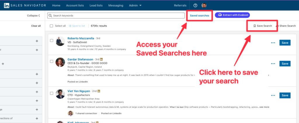 sales navigator saved search to find new candidates