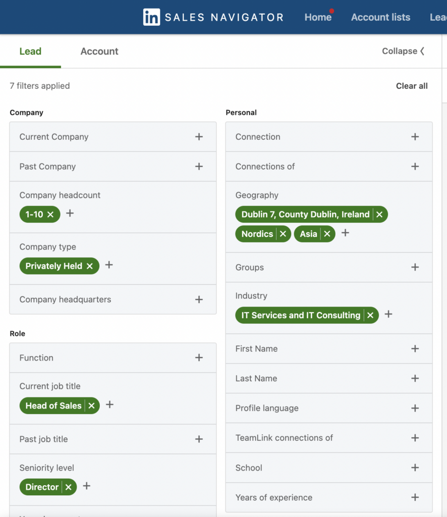 use sales navigator filters to find candidates