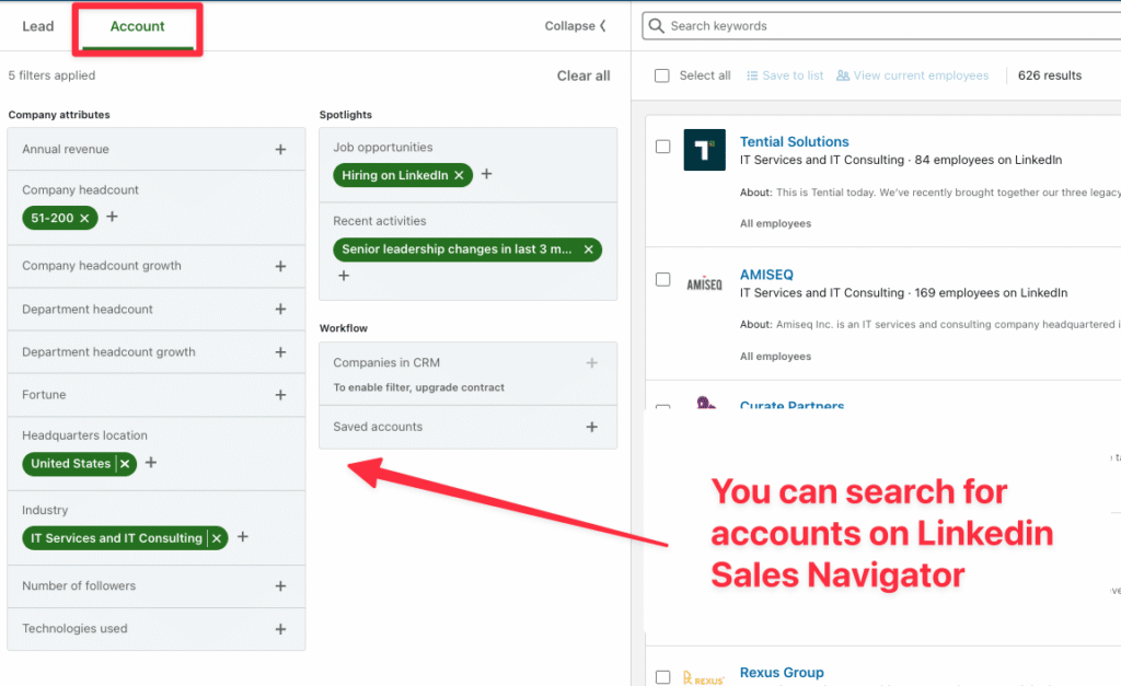account search linkedin sales navigator