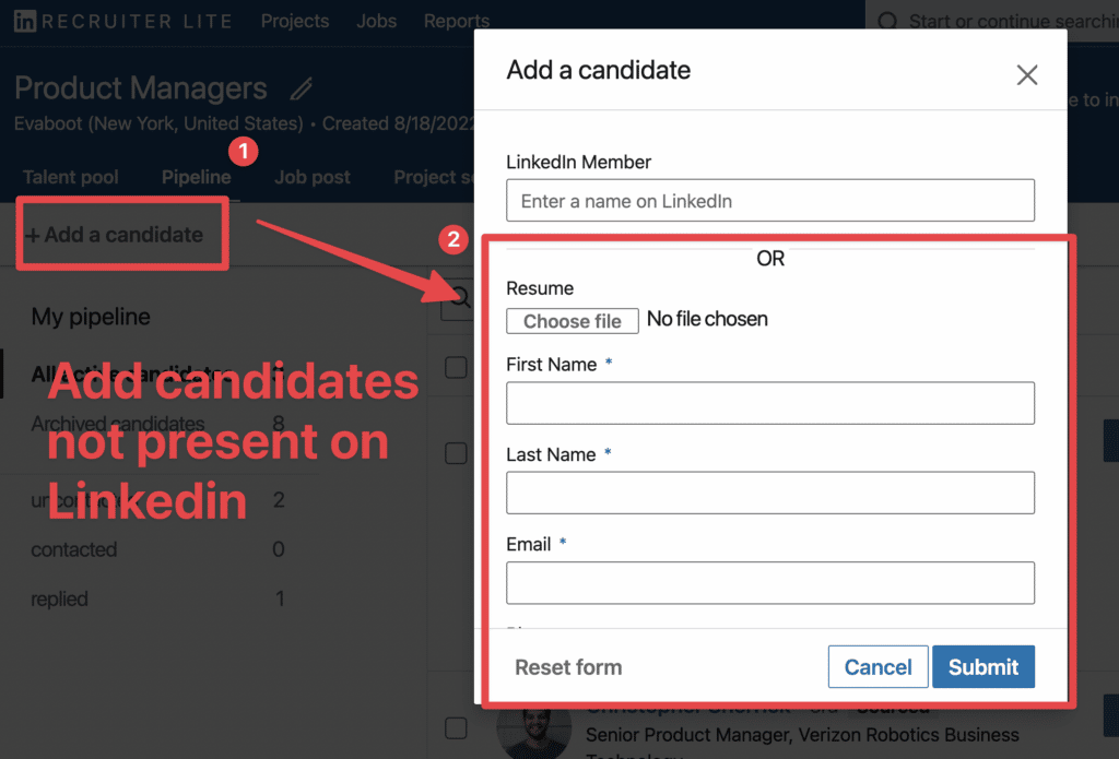 adicionar candidatos fora do linkedin recruiter