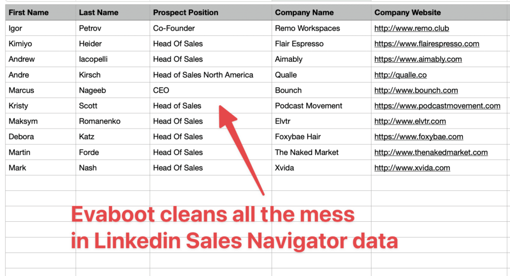 nettoyage sales navigator scraping