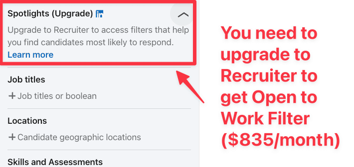 fin open to work profiles with linkedin recruiter
