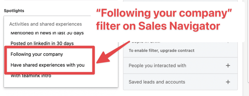 follow your company filter sales navigator