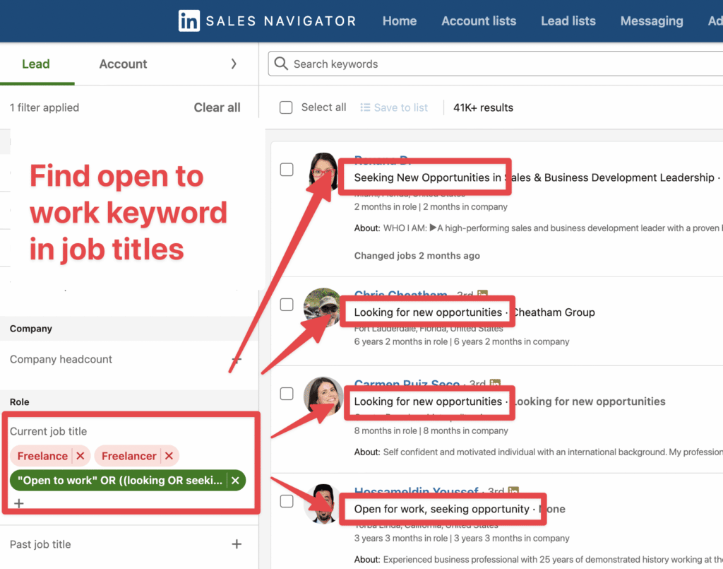 how to find open to work profiles on linkedin sales navigator