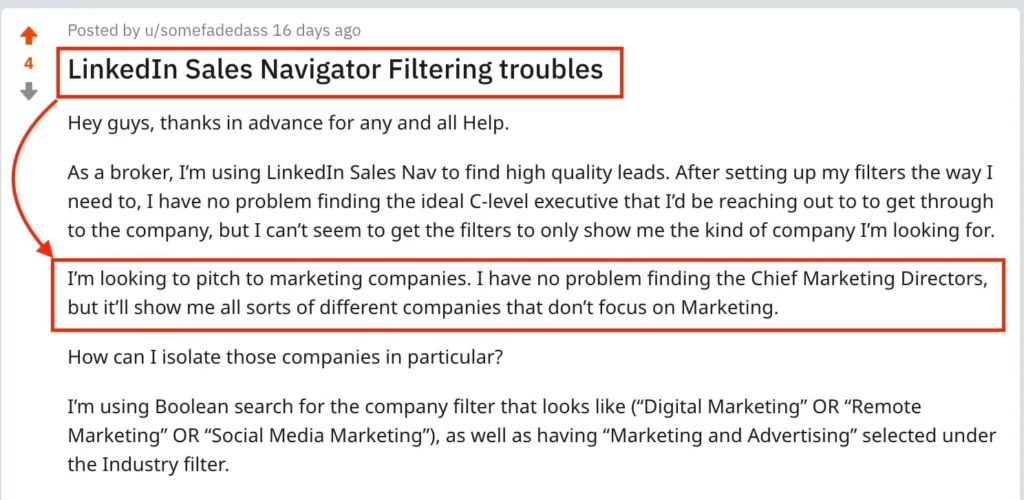 linkedin sales navigator problème de filtres