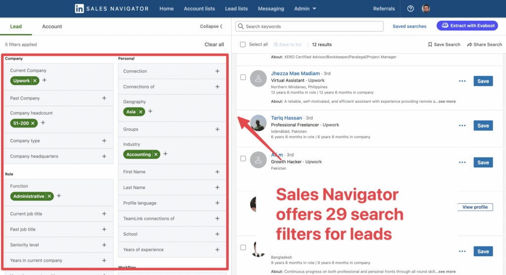 filtri di ricerca del sales navigator di linkedin rispetto a recruiter