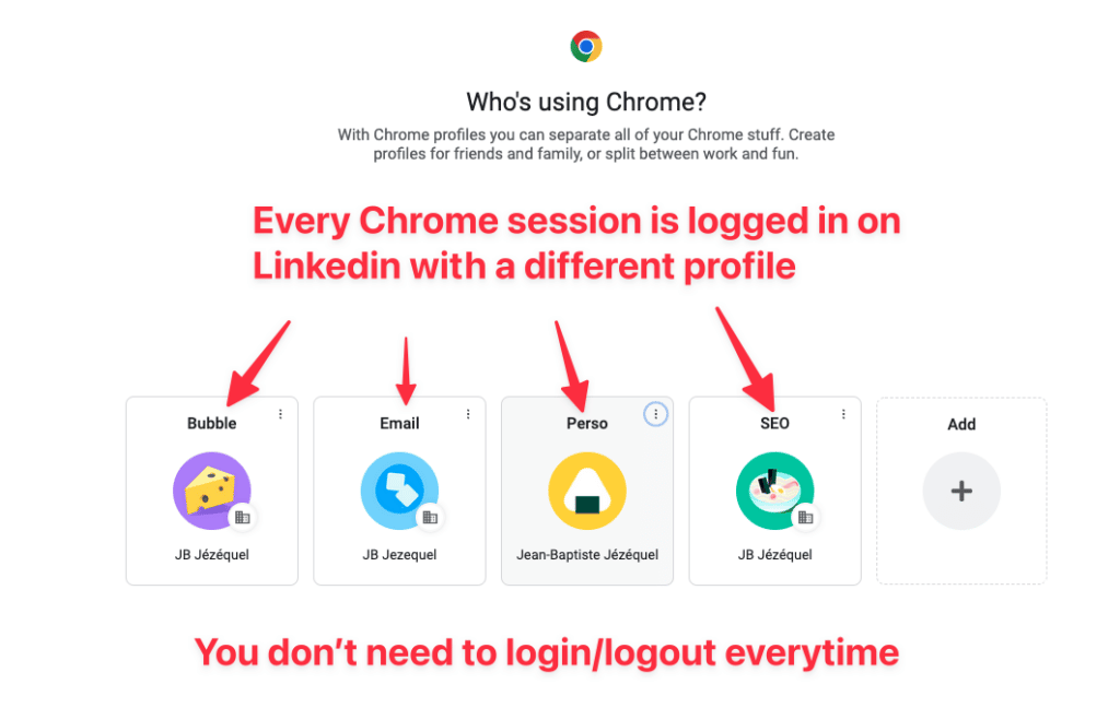 one linkedin profile per chrome session