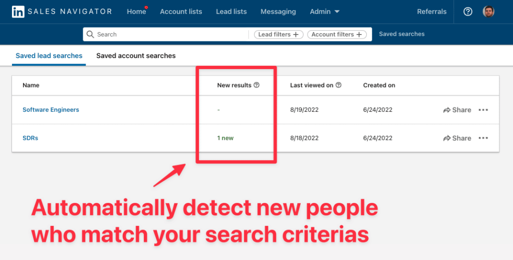 saved search linkedin sales navigator