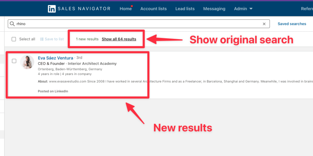 resultados busqueda guardada sales navigator