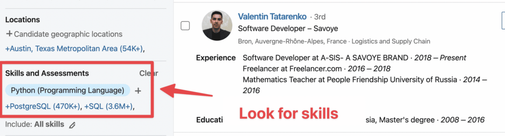 skills filter linkedin recruiter