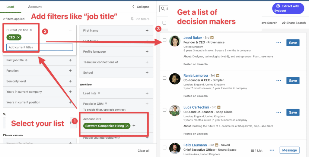 cargar csv en linkedin sales navigator y encontrar a los responsables de la toma de decisiones.