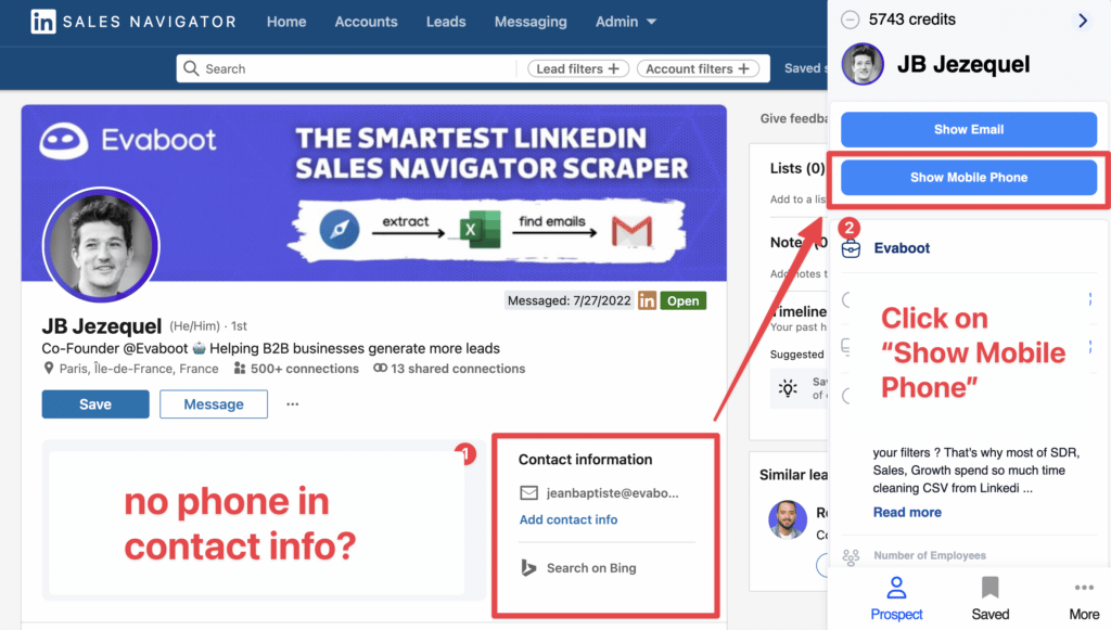 get phone number from linkedin sales navigator profile