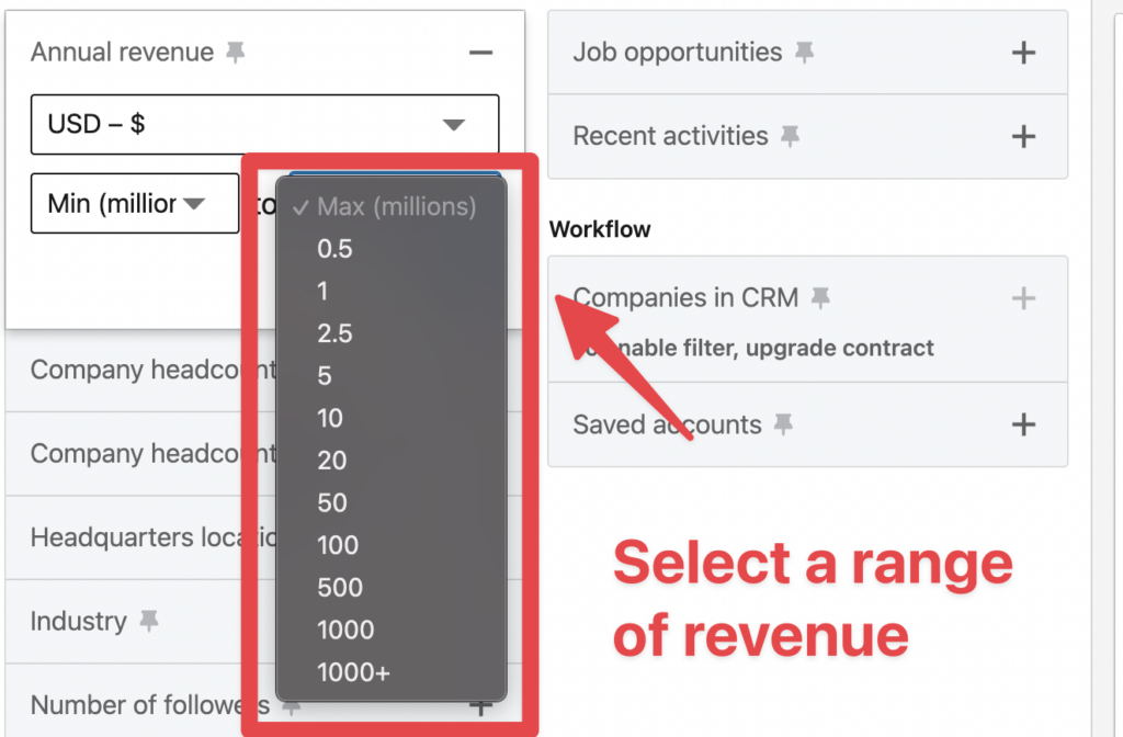 annual revenu search filter