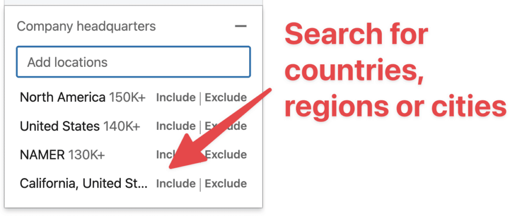 company headquarter search filter