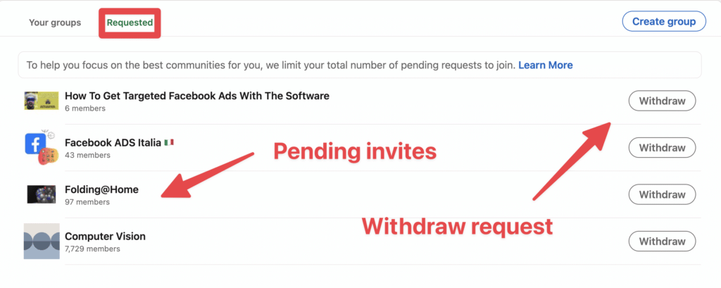trovare richieste di gruppi linkedin