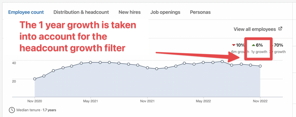 headcount growth linkedin filter